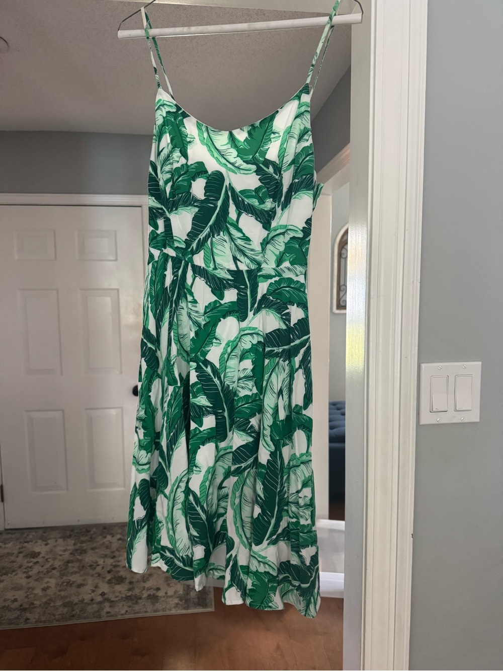 Old Navy White and Green Palm-Print Spaghetti Strap Midi Dress